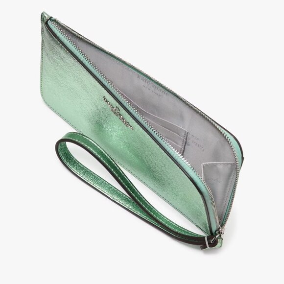Kate Spade Lucy Metallic Medium L-zip Wristlet in Seawater - Picture 2 of 5